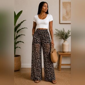 Wide pattern chiffon pants